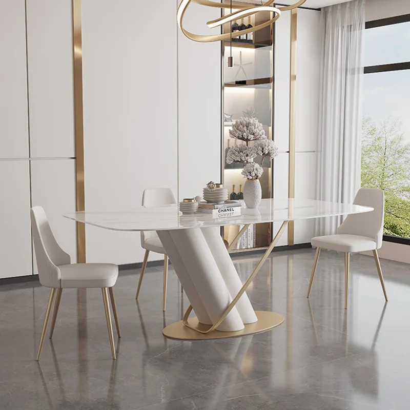 Bright rock slab dining table 8 people light luxury modern simple style designer creative rectangular dining table chair combina - Image 3