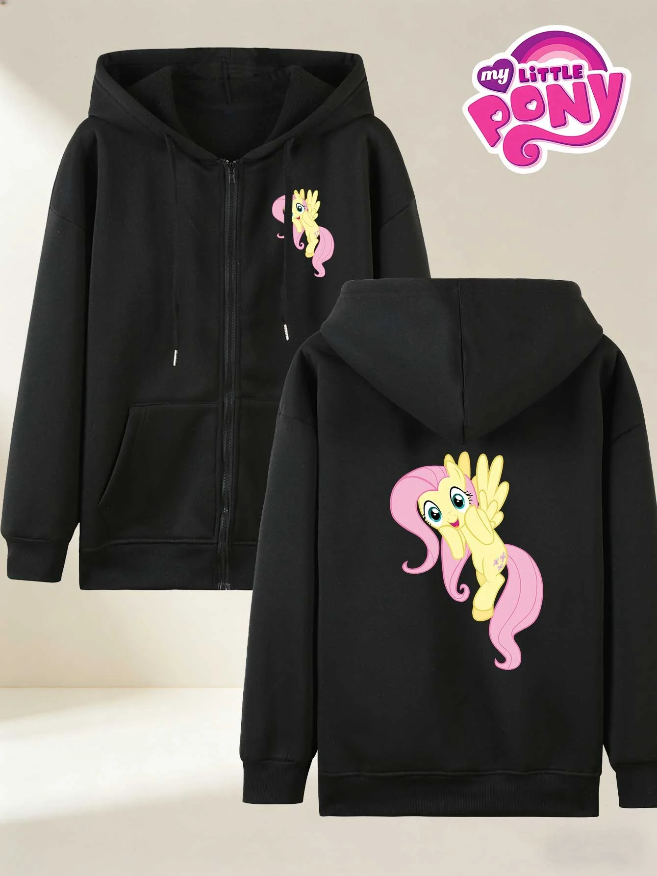 Sudadera con capucha para mujer de otoño e invierno, colaboración con My Little Pony, con un lindo estampado de dibujos animados de un pony de pelo rosa