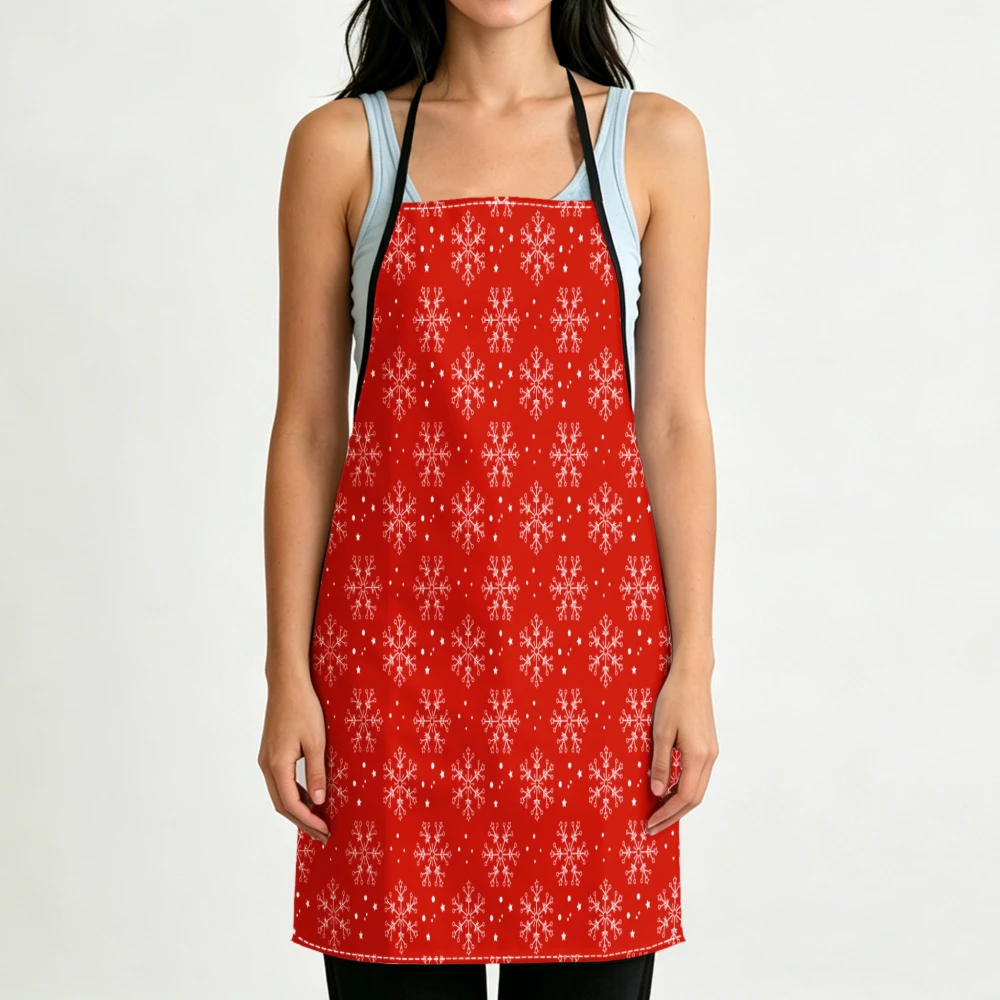 Festive Style Apron Red White Snowflake Pattern Kitchen Aprons Cooking Baking Protection Adjustable Bibs