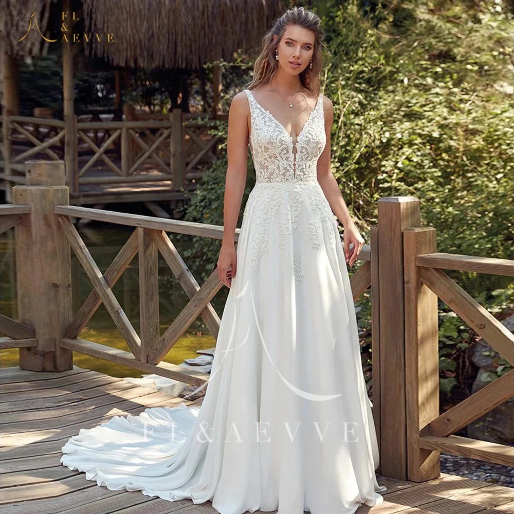 فستان زفاف FL&AEVVE بحمالات رفيعة من الدانتيل مزين على شكل حرف a فستان العروس مخصص للحفلات الرسمية vestidos de novia #1