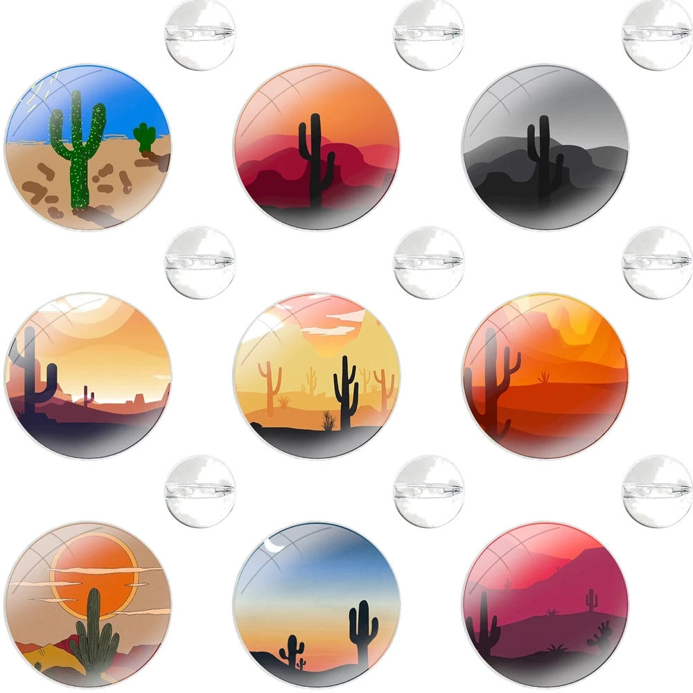 Desert Climate Cactus Sun And Sand Pins Badge Metal Brooches For Clothes Backpack Decoration gift