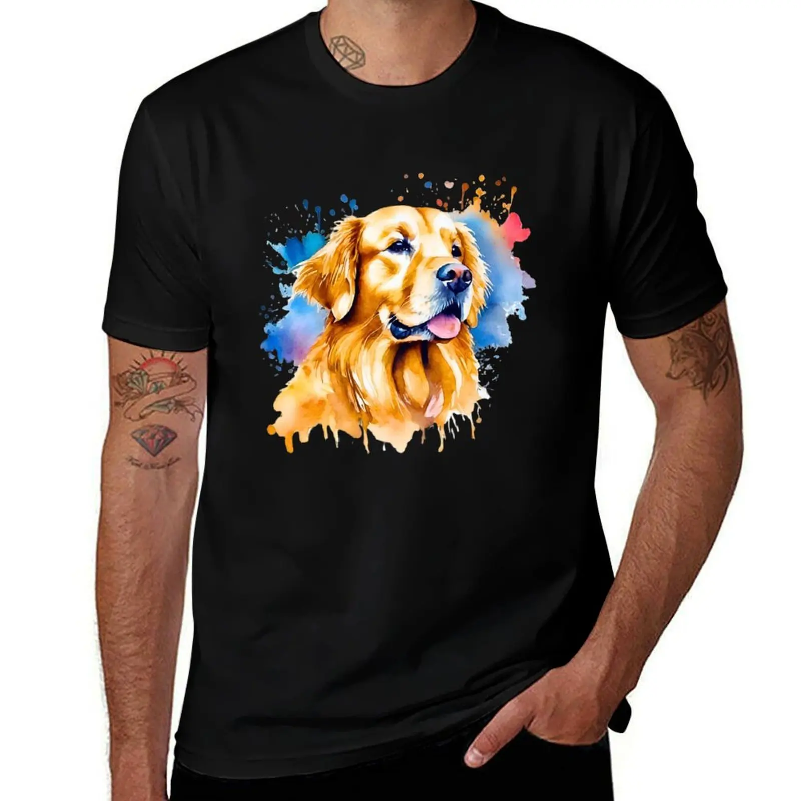 

Golden Retriever Watercolor T-Shirt t shirt for man 100 percent cotton man t shirts for men cotton t shirts high quality T-Shirt