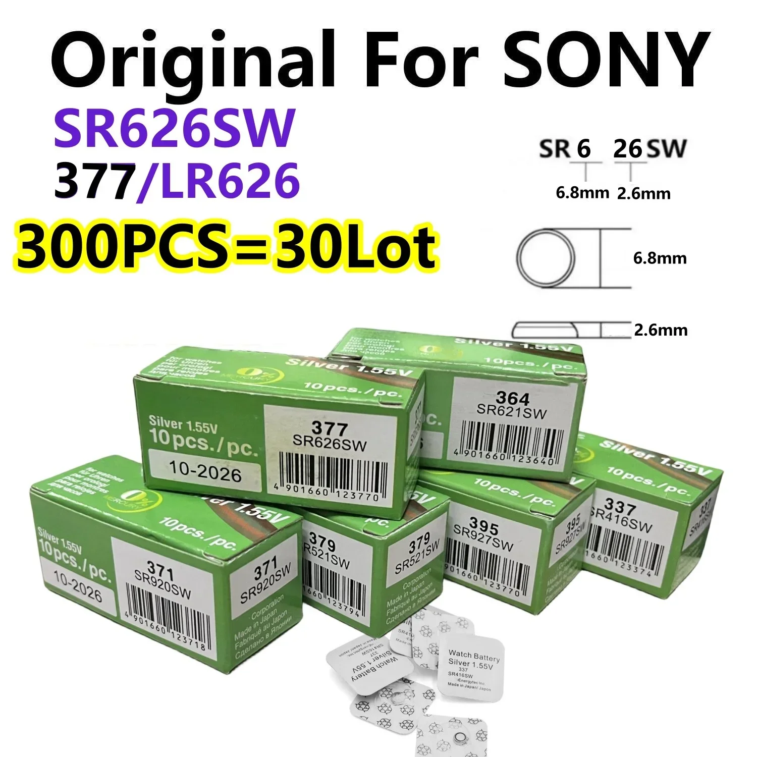 

300Pcs Original For SONY SR626SW LR626 AG4 Batteries LR66 377 377A Alkaline Battery Watch Toys Car Remote Coin Cell 1.55V