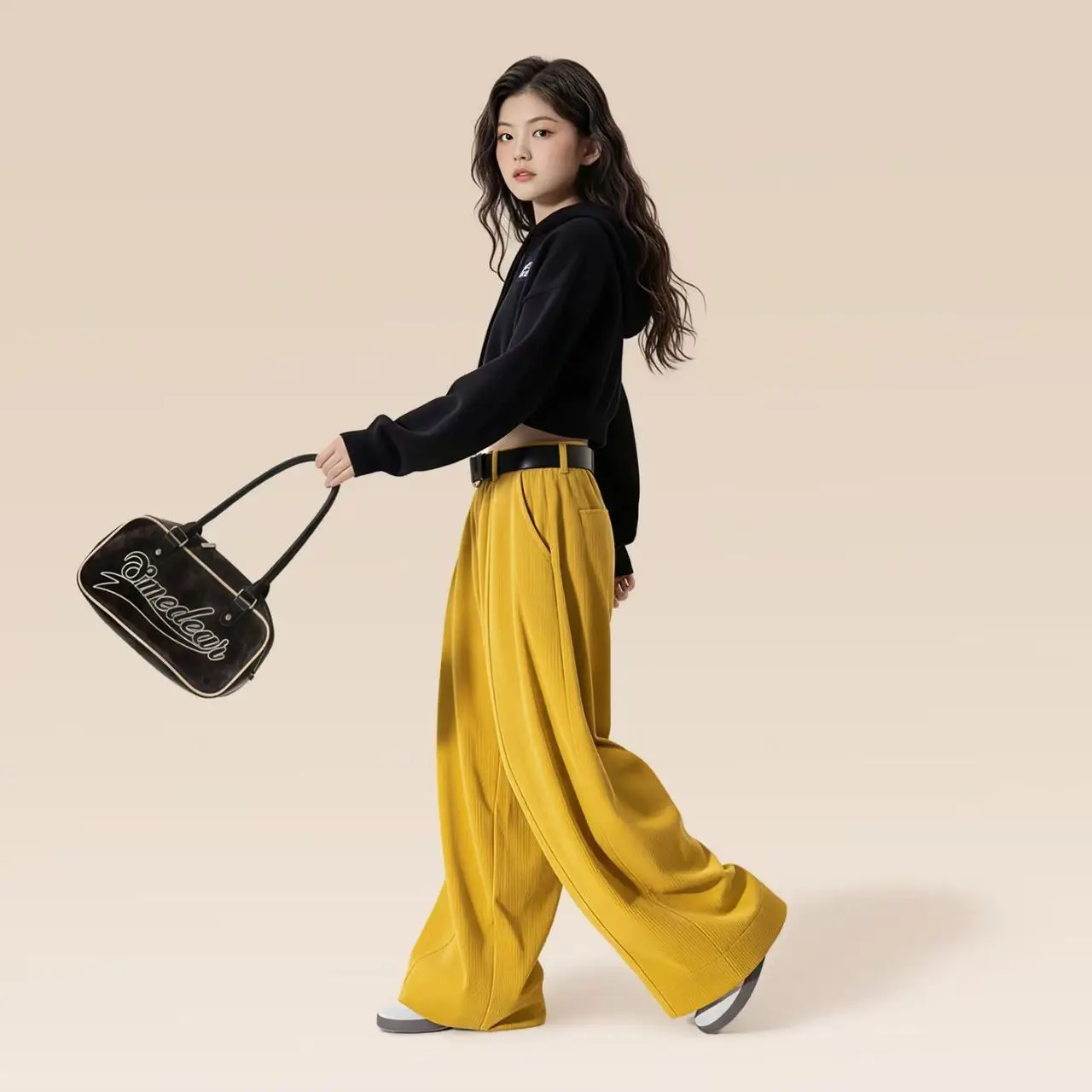 Girls' Set 2026 Spring New Large Children's Hooded Fashionable Top Girls' High End Lazy Style Bending Knife Pants Two Piece Set