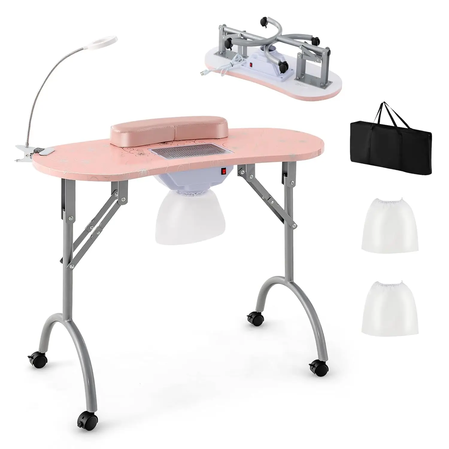 

Moccha Manicure Nail Table, Portable Nail Desk for Nail Tech w/Electric Dust Collector, Wrist Rest, USB-Plug LED, Customized