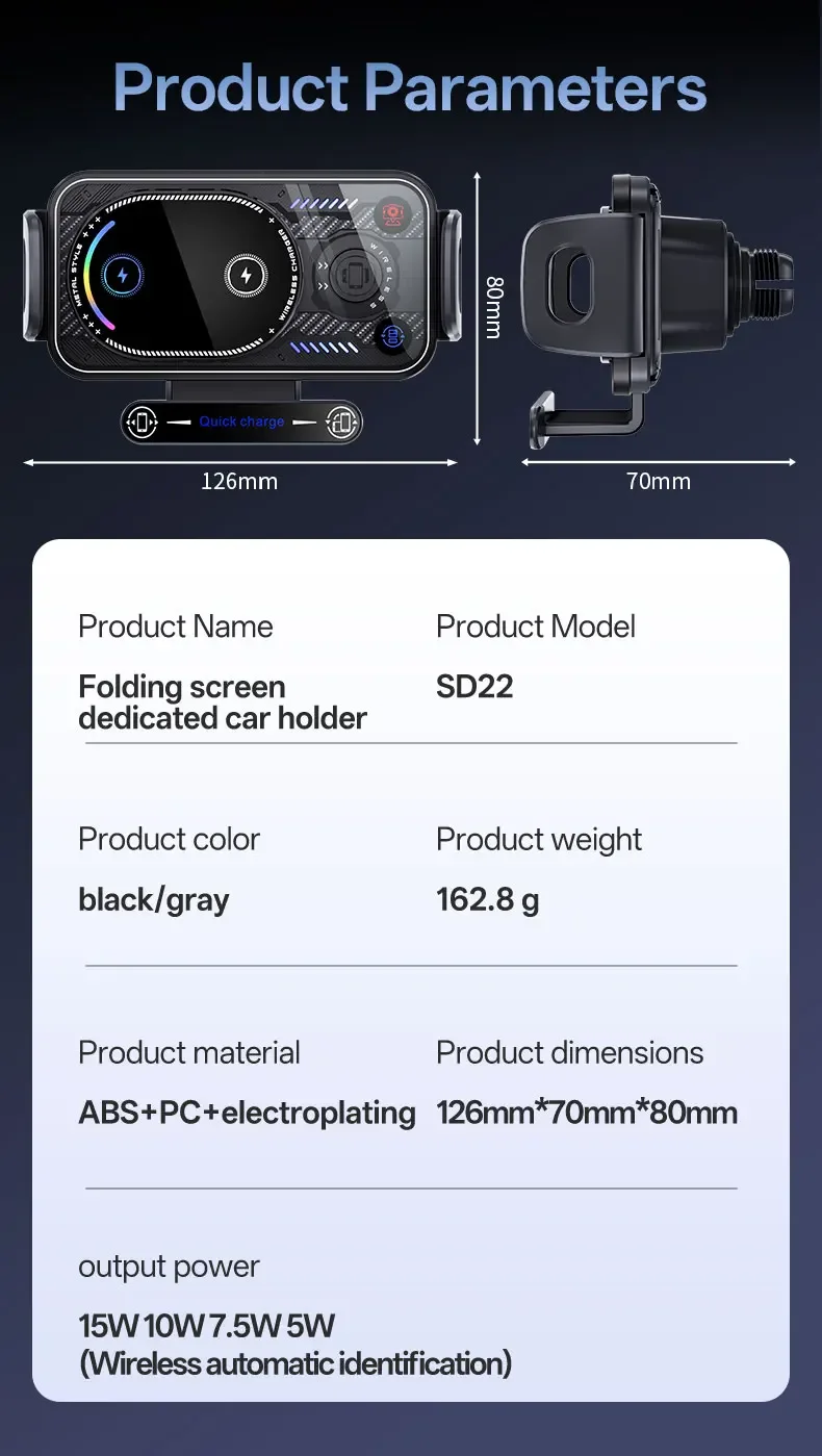 15W Schnelles Kabelloses Lade-Autohalterung für Handys 90 ° Ein-Klick-Drehhalterung, Stabiler Anti-Wackel-Lüftungsclip für alle Smartphones – Detail 13