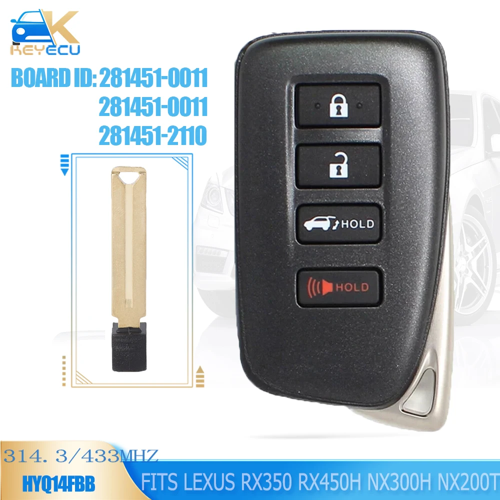 

KEYECU Board ID: 0011, 0011, 2110 AG G Board HYQ14FBA HYQ14FBB Smart Remote Key Fob for Lexus RX350 RX450h NX300h NX200T LX570