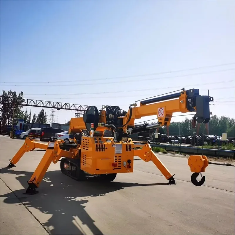 3ton Diesel Electric Spider Crane 14m Construction Small Lift Spider Crane with Fly Jib Man Basket Glass Suction Cup