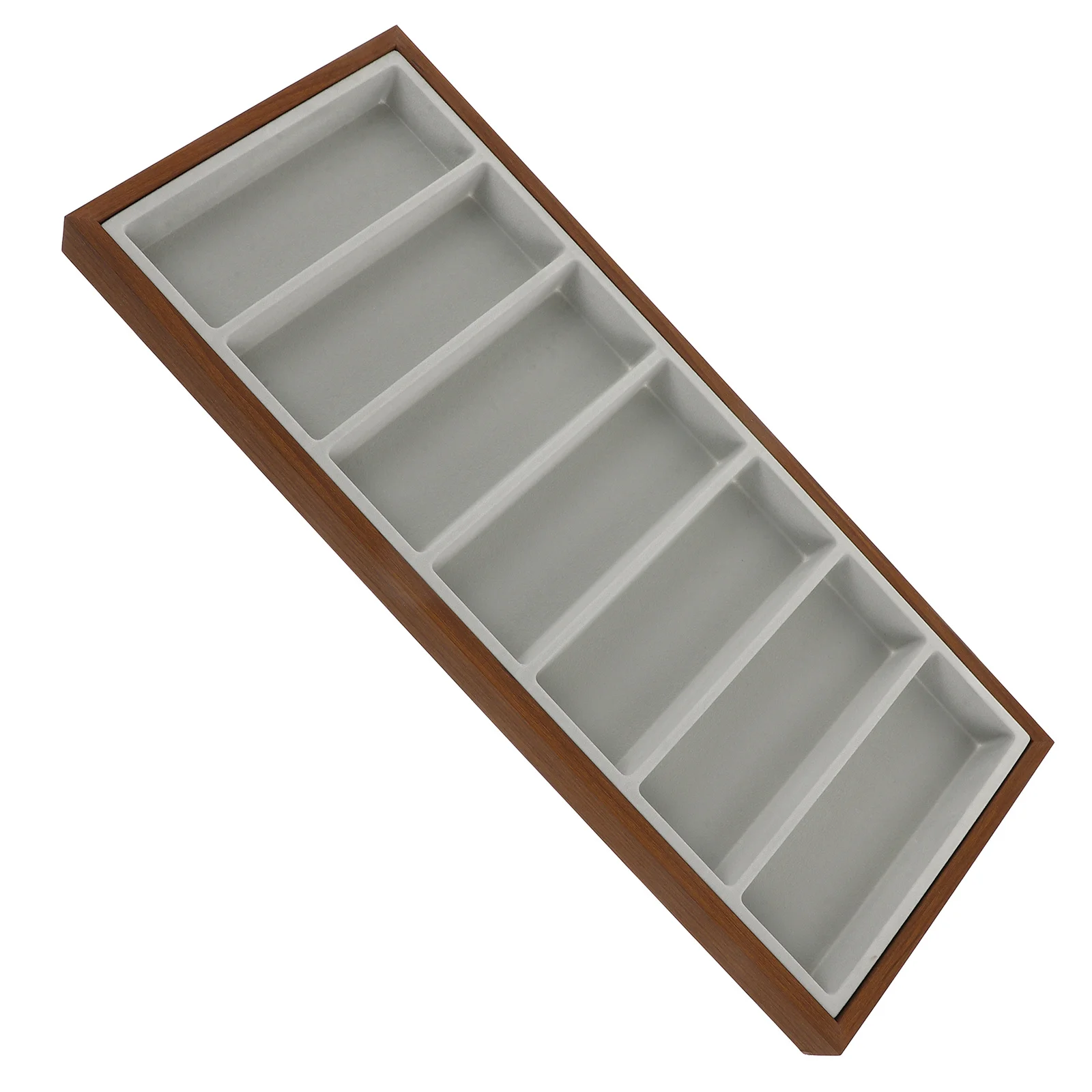 

1pc Sunglasses Display Tray Wooden Storage Holder 7 Grids Wood Color Grey Cloth For Home Mall Jewelry Organizer Case