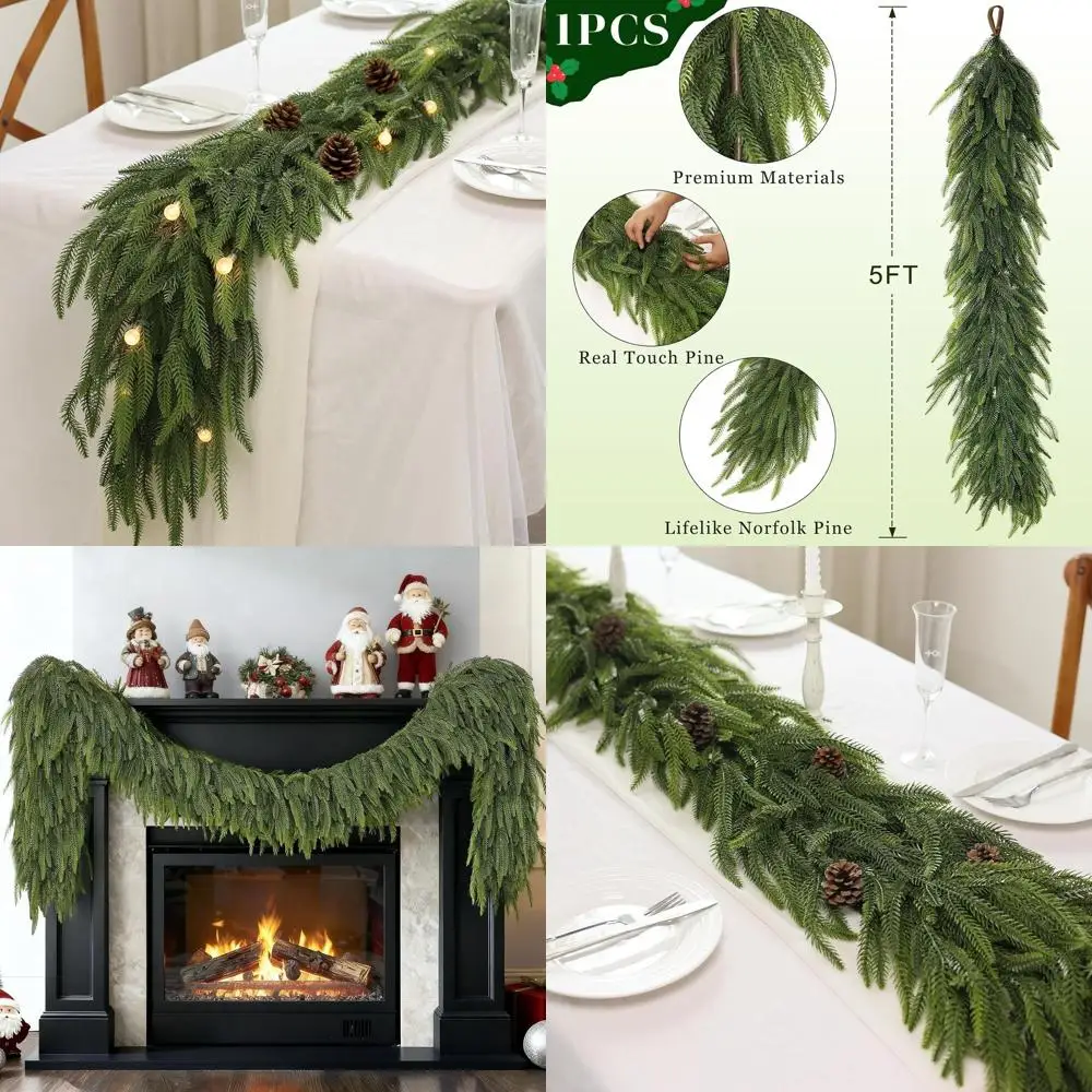 

Цельная 5 футов искусственная сосновая гирлянда Norfolk, искусственная зелень для праздничного декора: камин, стол, окна, лестница, камин, внутренний/