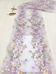 Violet Flowers Net Tulle Mesh Embroidery Lace Fabric Woman Dress Sewing Material Beautiful