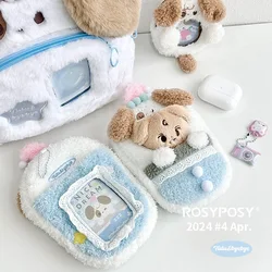 MINKYS Kawaii Fluffy Rabbit Puppy 3 inch Kpop Photocard Holder Photo Card Holder Bag Pendant Doll Bag School Stationery