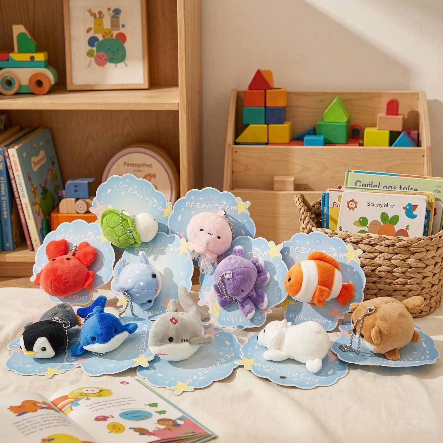 8cm Cute Mini Ocean Animal Plush Keychain Fridge Magnet 11 Styles Soft Sea Creature Stuffed Shark Octopus Jellyfish Bag Charm
