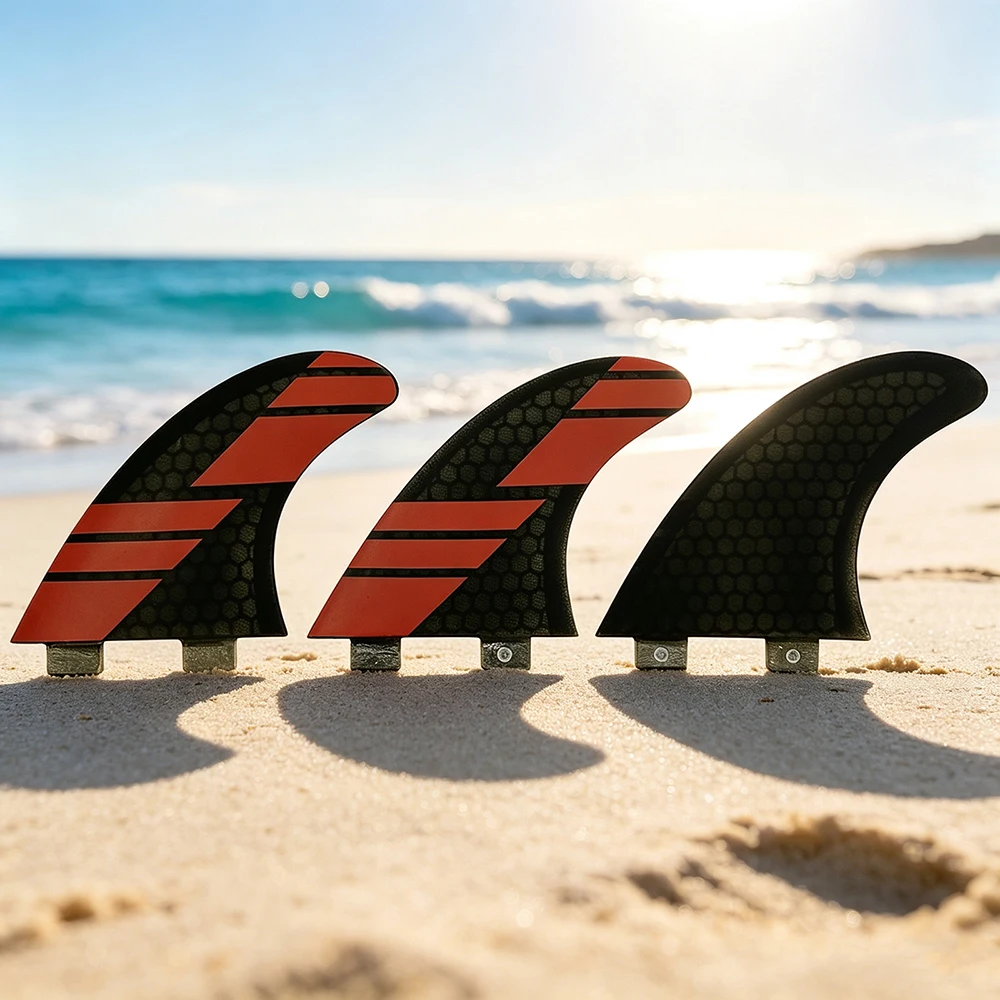 UPSURF Double Tabs Fins for Surfing, Honeycomb Fibreglass Fin, Red, Blue, White Color, Surf Quilhas Double Tabs, M Size