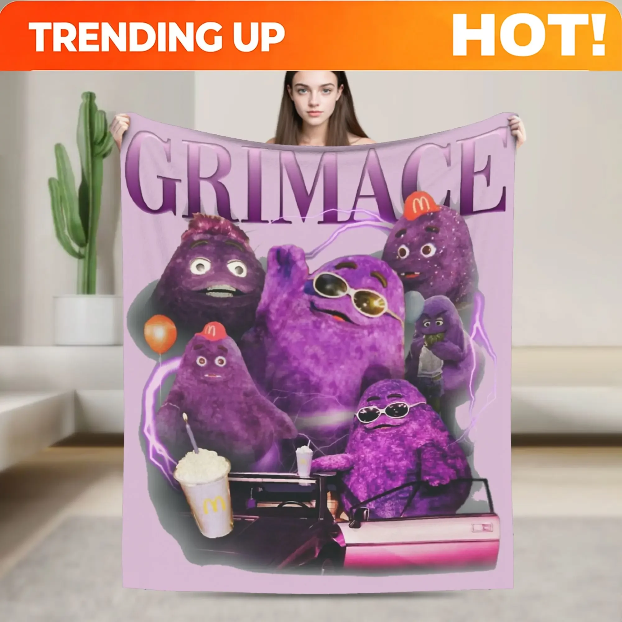Custom Grimace 90s Rock Blanket Fleece Autumn/Winter Multi-function Ultra-Soft Throw Blanket For Home Travel Bedspreads