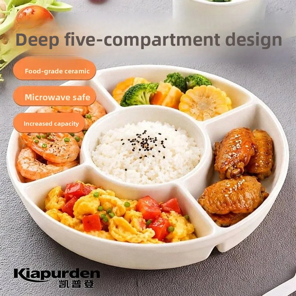 Deepened Ceramic Steaming Plate Five Grids Multi-Function Breakfast Serving Dish Home Use Microwave Safe Large Size Combinati...