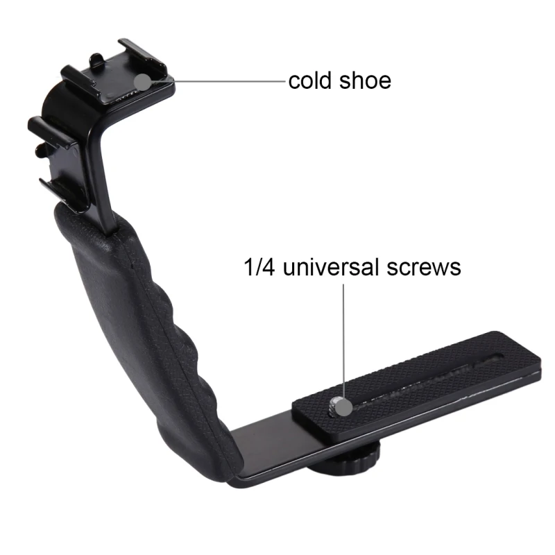 PULUZ L-Shape Bracket Handheld Grip Holder with Dual Side Cold Shoe Mounts for Microphone, Video Flash Light, DSLR Camera