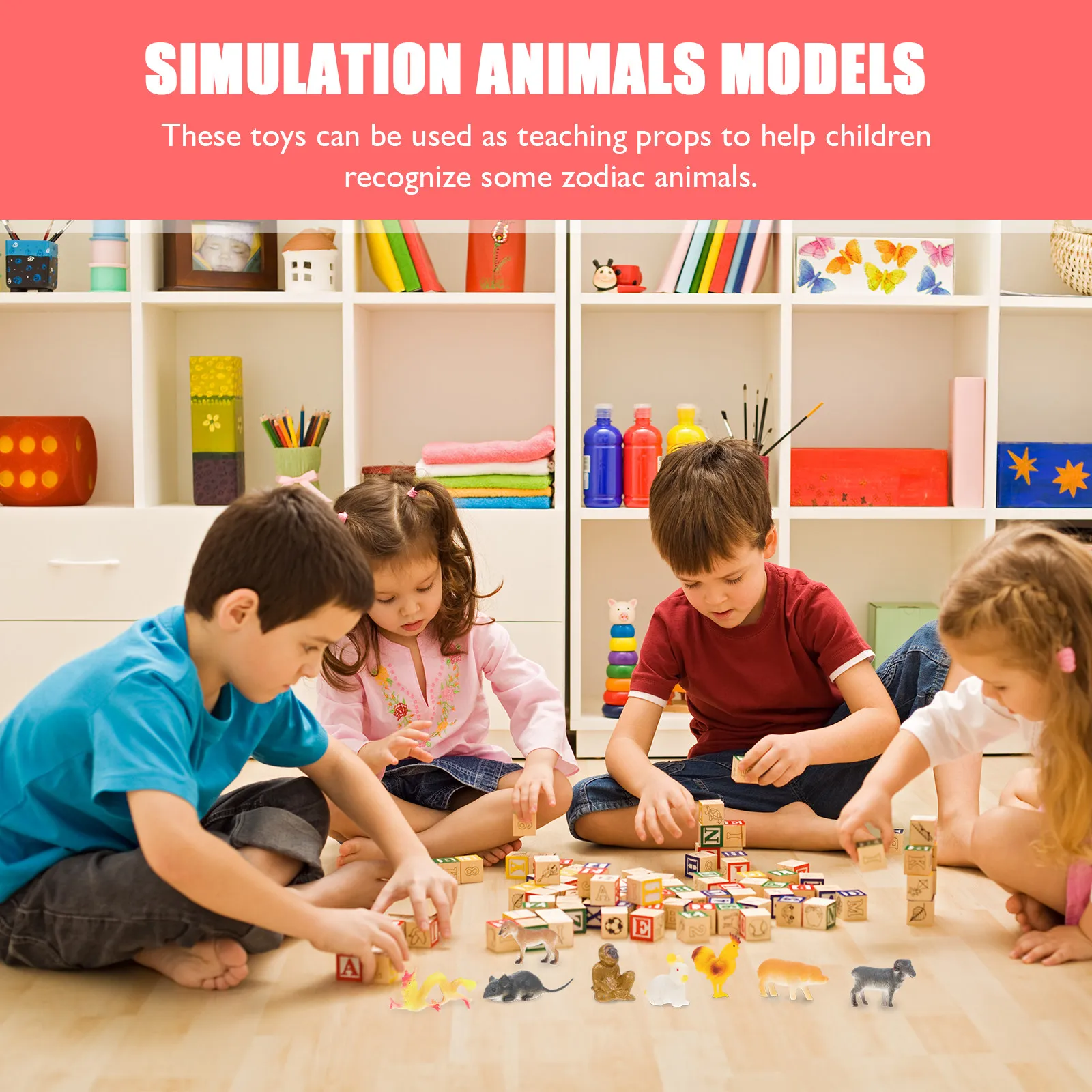 

2Sets Zodiac Animals Educational Learning Props for Kids Cognitive Development Desktop Decor Fun Playtime Teaching Tools Vivid