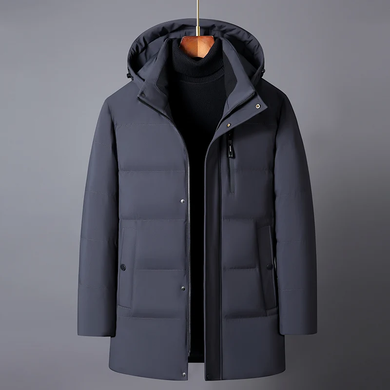 Winter Men's Down Coat Casual Middle Aged Men Winter Jacket Hooded Thick Warm High Quality White Duck Down Parkas