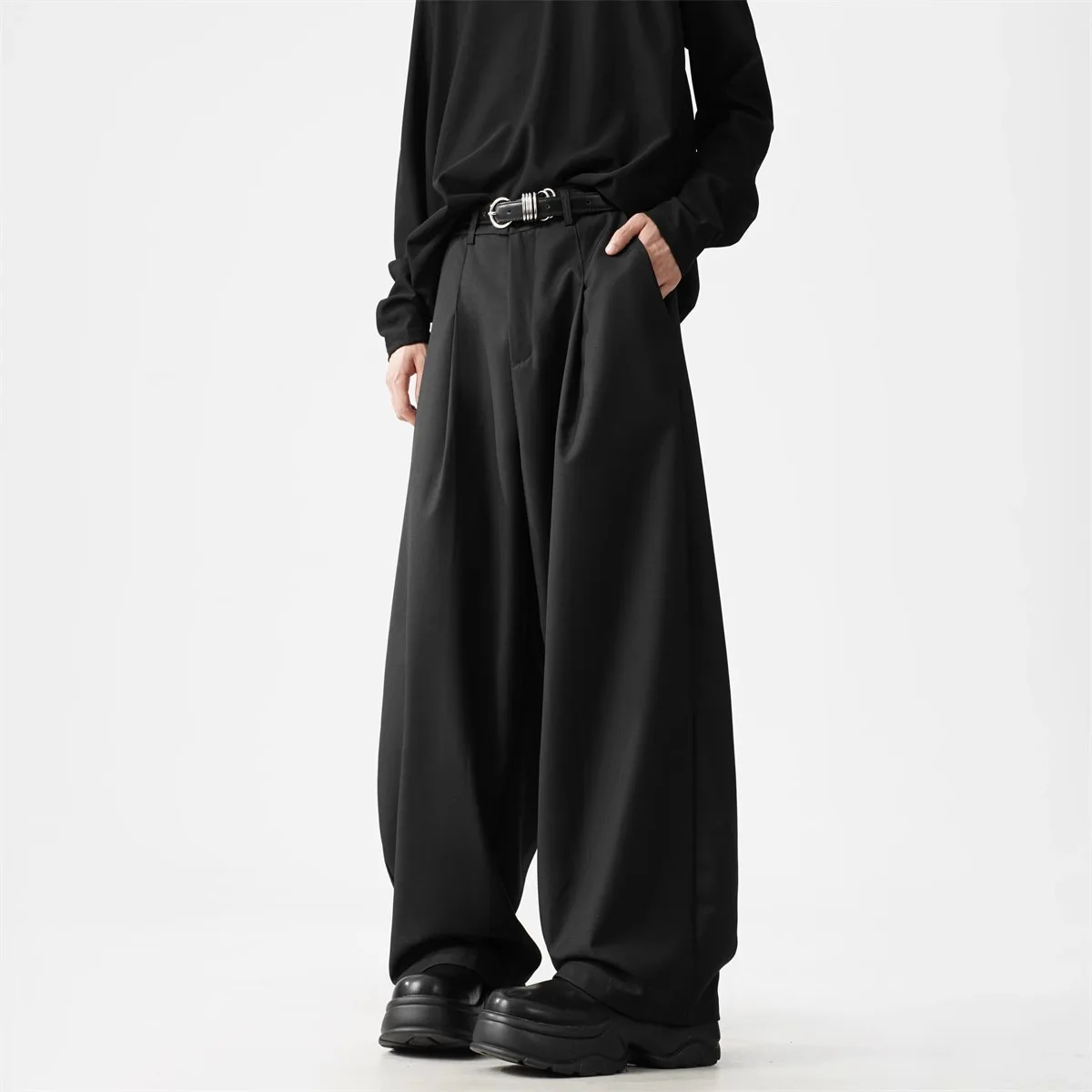 Spring Autumn New Men's Fashion Wide Leg Suit Pants Trendy Loose Straight Leg High Drape Premium Texture Comfort Casual Trousers