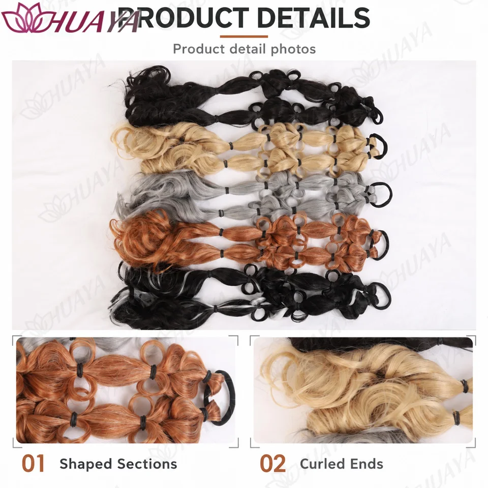 Synthetic Bubble Ponytail Extension with Elastic Hair Tie Bow Detail Double Strands Curly Ends Hair Accessories for Women