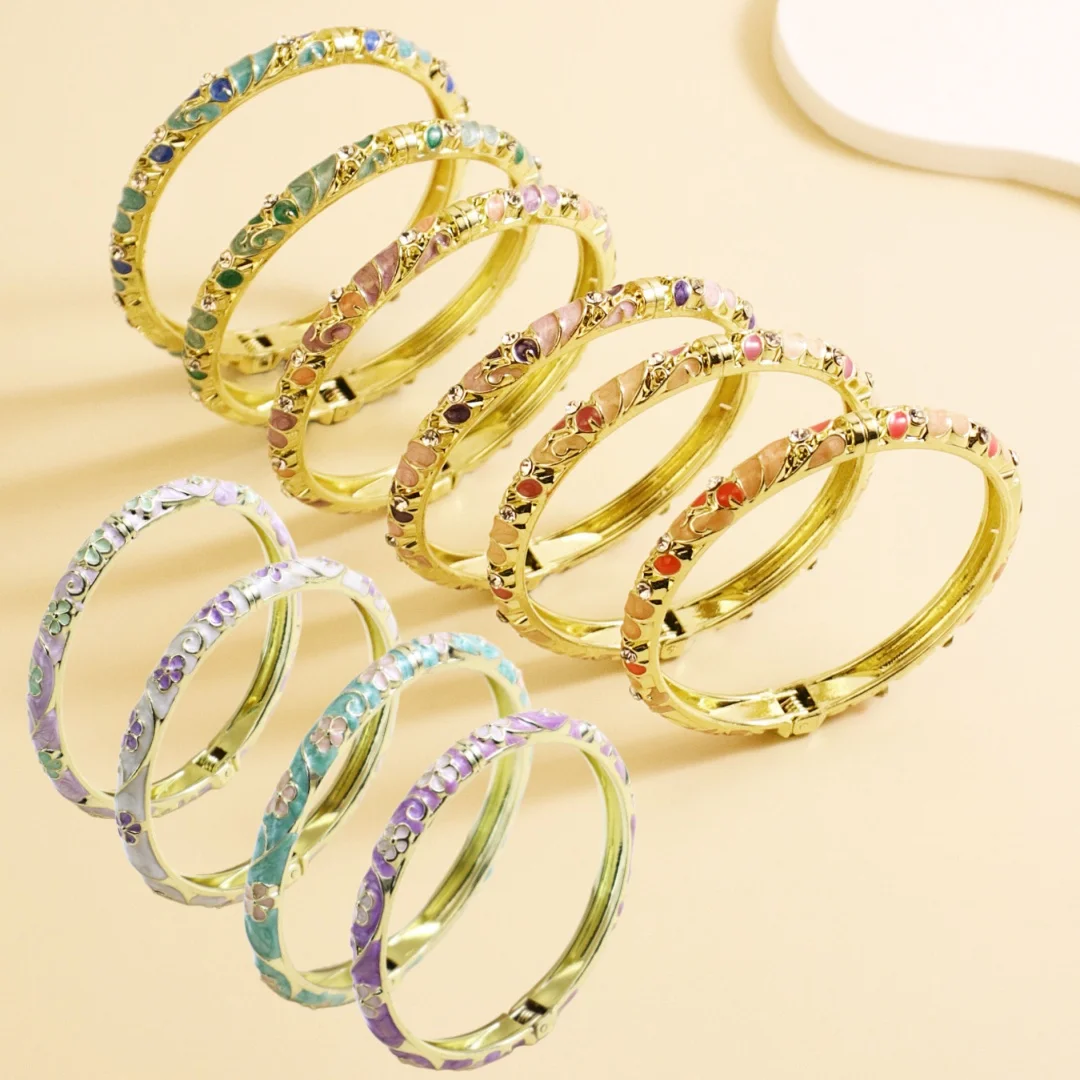 Cloisonné-Armband im königlichen Stil, emaillierter Armreif, Öltropfen-Blumenserie, offener Kristallschmuck