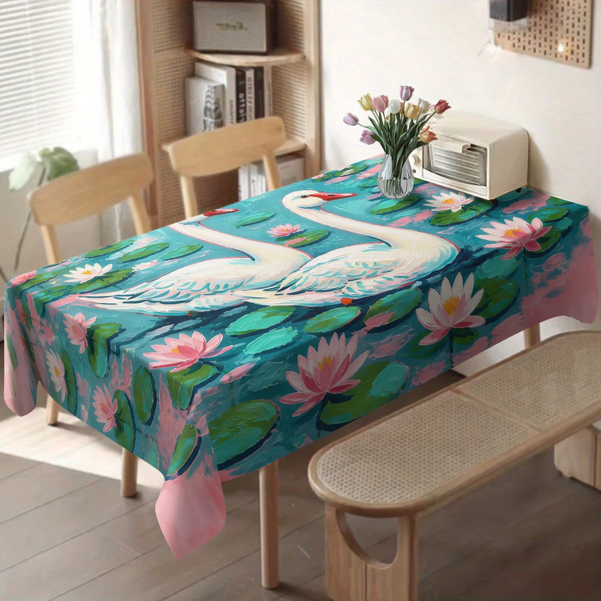 Nautical Ocean Turtle Shell Pattern Polyester Tablecloth - Decorative Dining Table Cover for Coastal Style Home Party Decoration
