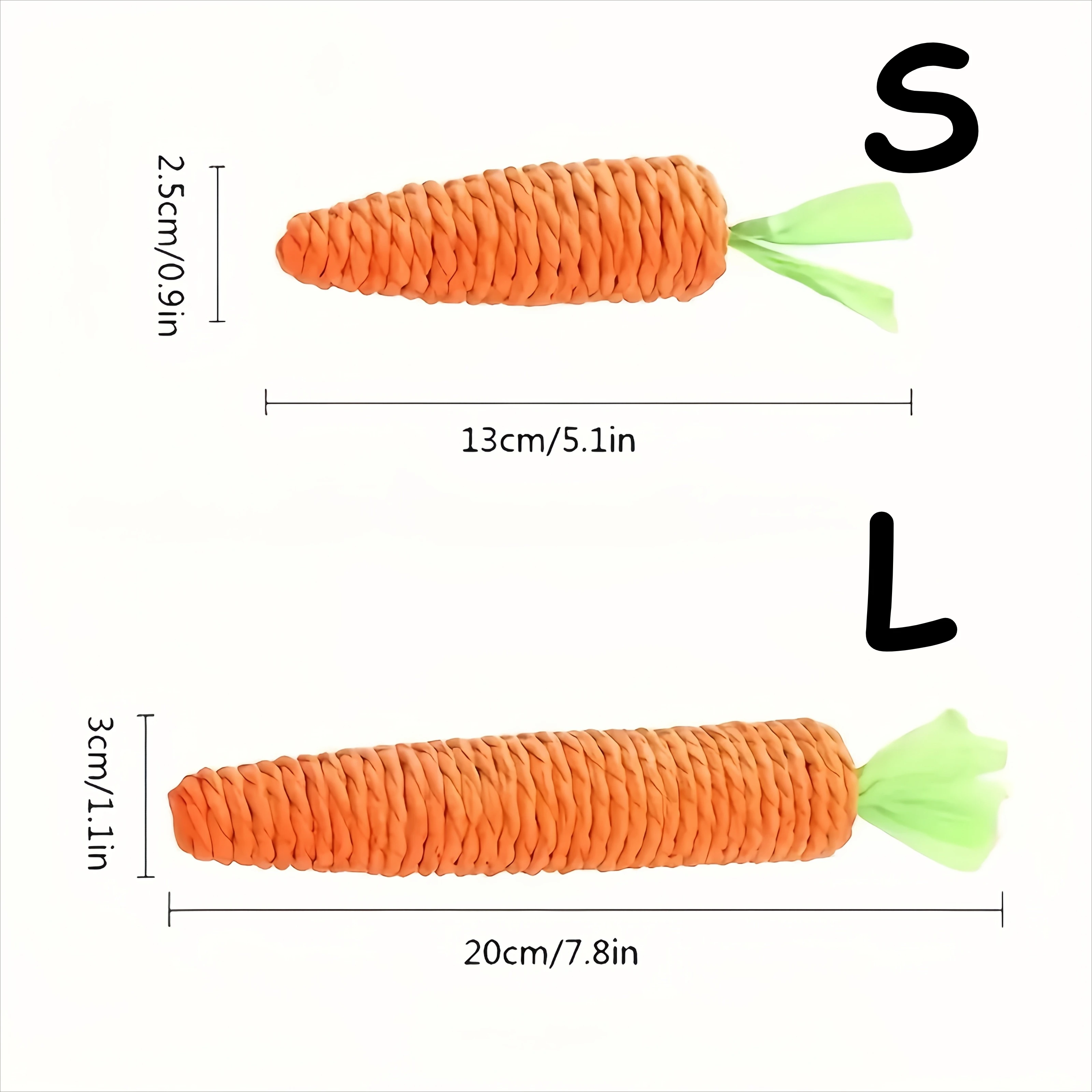 3 قطع لعبة قطط على شكل جزرة مع جرس من الداخل - مضغ وخدش تفاعلي للقطط، حبل ورقي متين وحبل للخدش