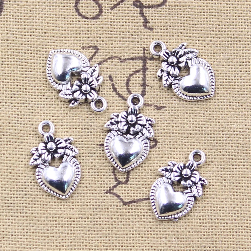 20pcs Charms Heart Flower 18x11mm Antique Silver Color Pendants Making DIY Handmade Tibetan Finding Jewelry