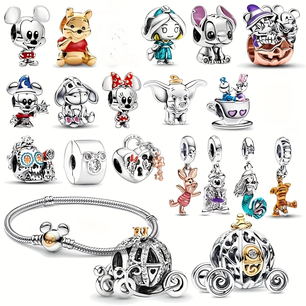 MINISO Disney Princess ميكي، ميني، قلادة دامبو، سوار مطرز بالغرز، إكسسوارات مجوهرات الرسوم المتحركة، مجموعة ساعات