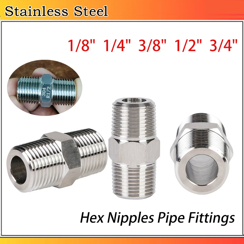 Hex Nipple Union Stainless Double Male Thread Connecter  Anti high voltage 1pcs 1/8