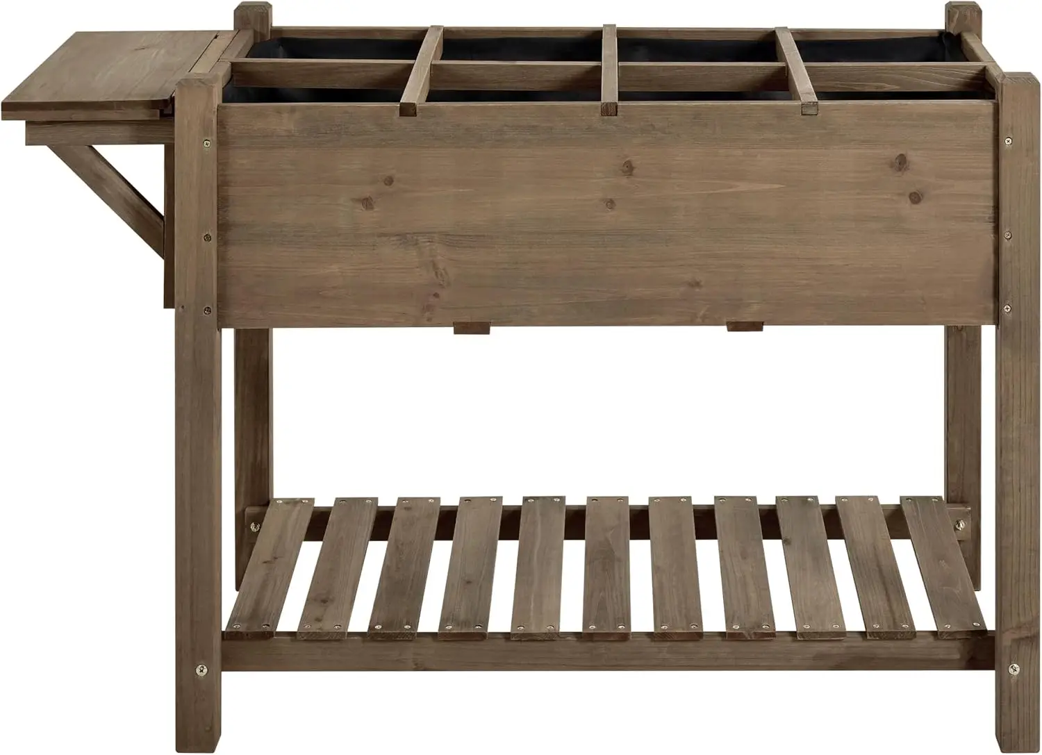 Herb Garden Planter Outdoor Wood Standing Garden Bed,Dark Brown | 49 x 22 x 32 in with 8 Planting Pockets, Foldable Side Table and Lower Storage Shelf for Vegetables, Flowers and Small Tools.