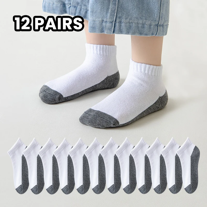 12 Pairs Basic Children's Socks, Comfortable and Breathable Boys' Socks, Girls' Everyday Ankle-Length Socks