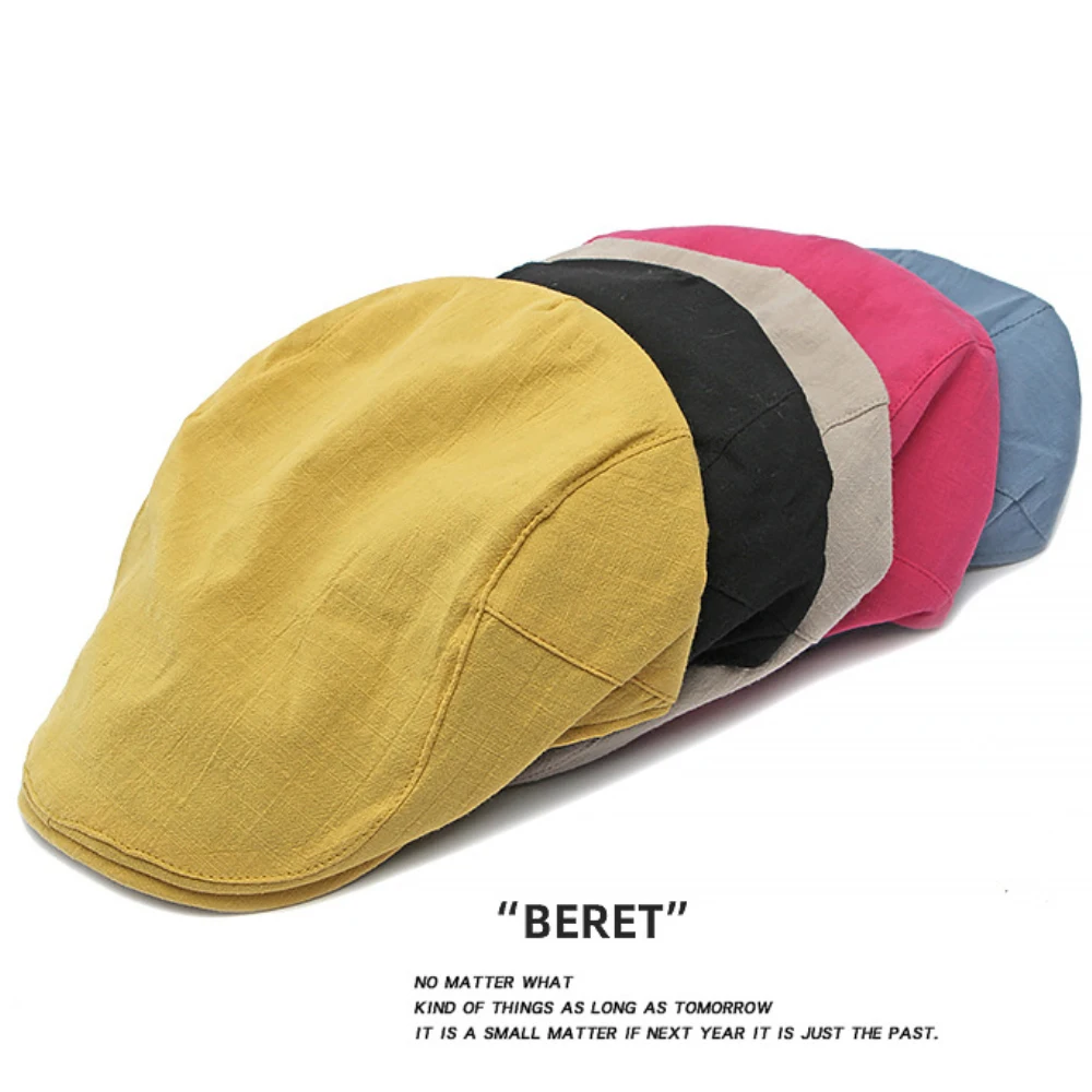 HT4188 Berets New Spring Summer Men Women Cap Solid Plain Artist Beret Hat Male Female   Flat Cap Adjustable Beret Cap