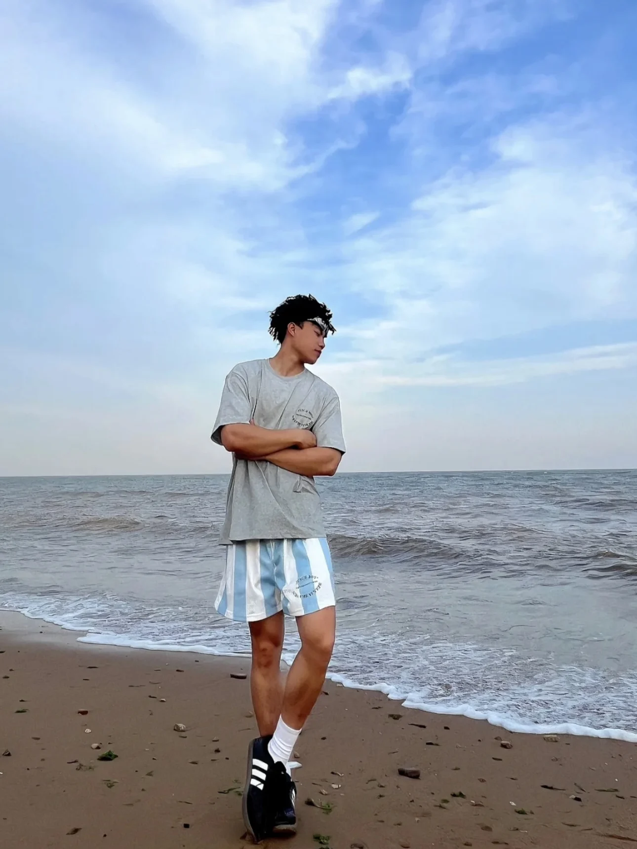 

Hellieave American Sle Summer New Color Blo Stripe orts Loose Casual ex Four-Quarter Pants Youth Faion