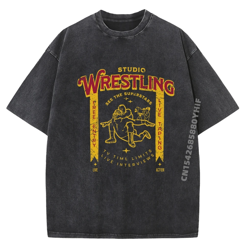 

Retro Pro Wrestling Studio Tv Special Mens T-shirts Men Vintage Washed Tops & Tees Printed Tshirts Luxury Clothing Funny Gifts