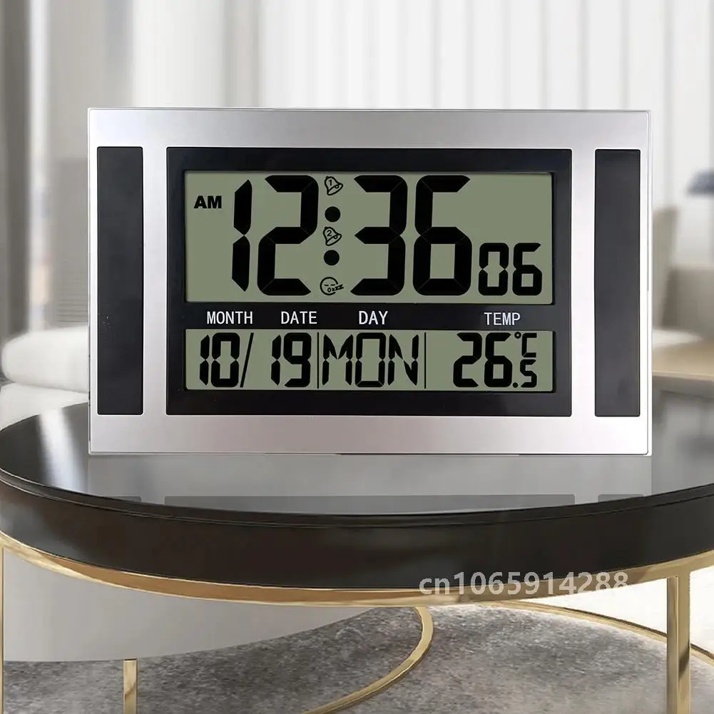 Alarm Clock 12/24 Hour Battery Operated Self-Setting Wall / Desk Mount Calendar Digital Clock For Bedroom Bedside