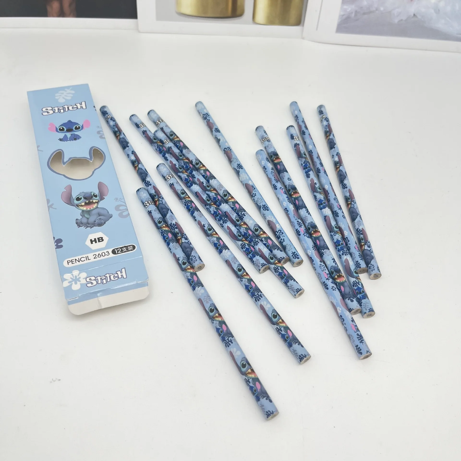 Disney Stitch Pencil 36pcs Cartoon Writing Tools Cute Student Painting Pens Children'S School Holiday Gifts Office Supplies.