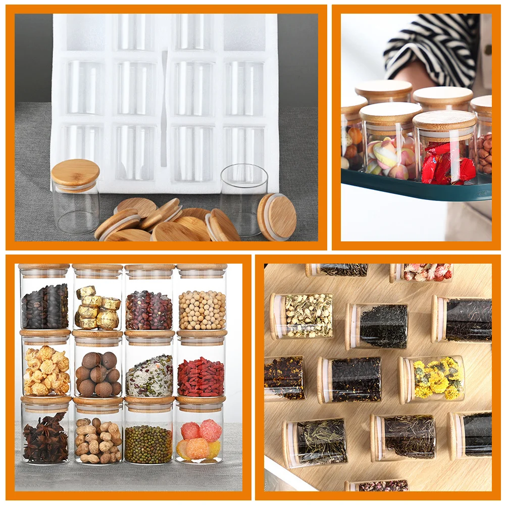 

12 Pcs Food Storage Containers Bamboo Lid Spice Jars Airtight Clear with Lids for Kitchen Canisters