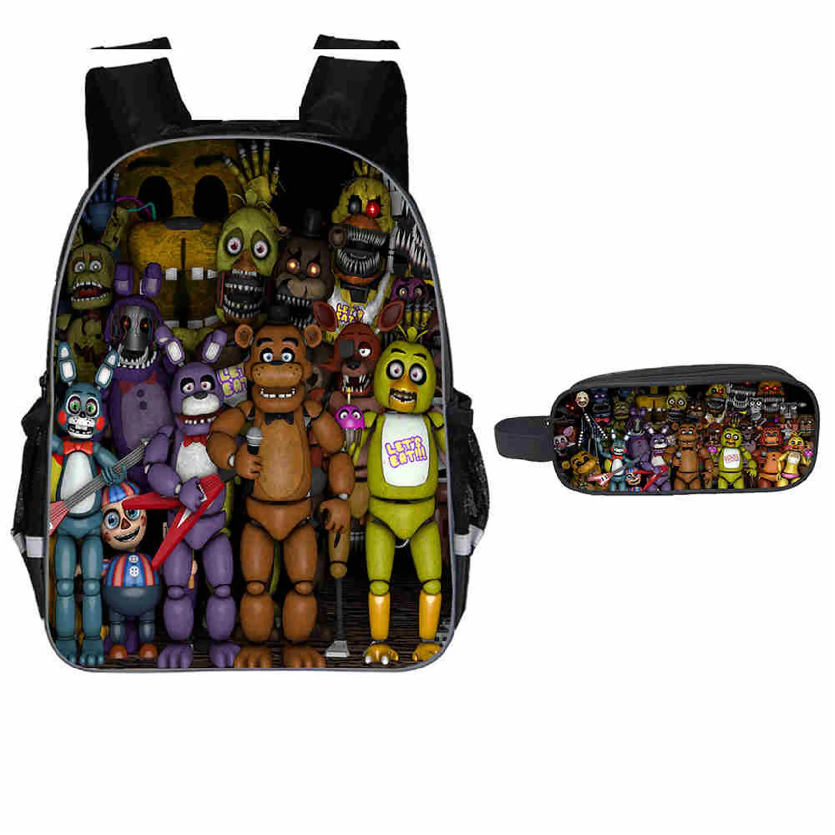 Mochila para niños F-Five Nights at Freddy, conjunto de 2 uds., mochila de regreso a la escuela para estudiantes con estuche para lápices, mochila de viaje ligera para adolescentes