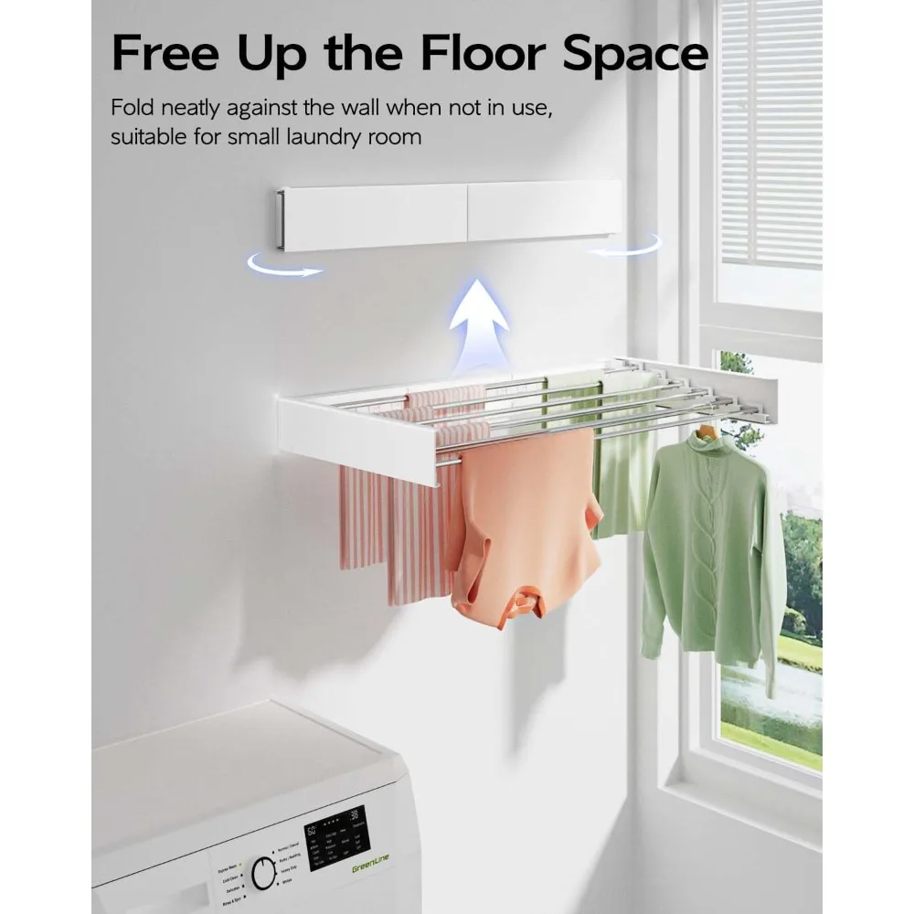 

Wall Mounted Clothes Drying Rack 40 inches, Foldable Wall Mount Laundry Rack Folding Indoor, Drying Rack Clothing Collapsible