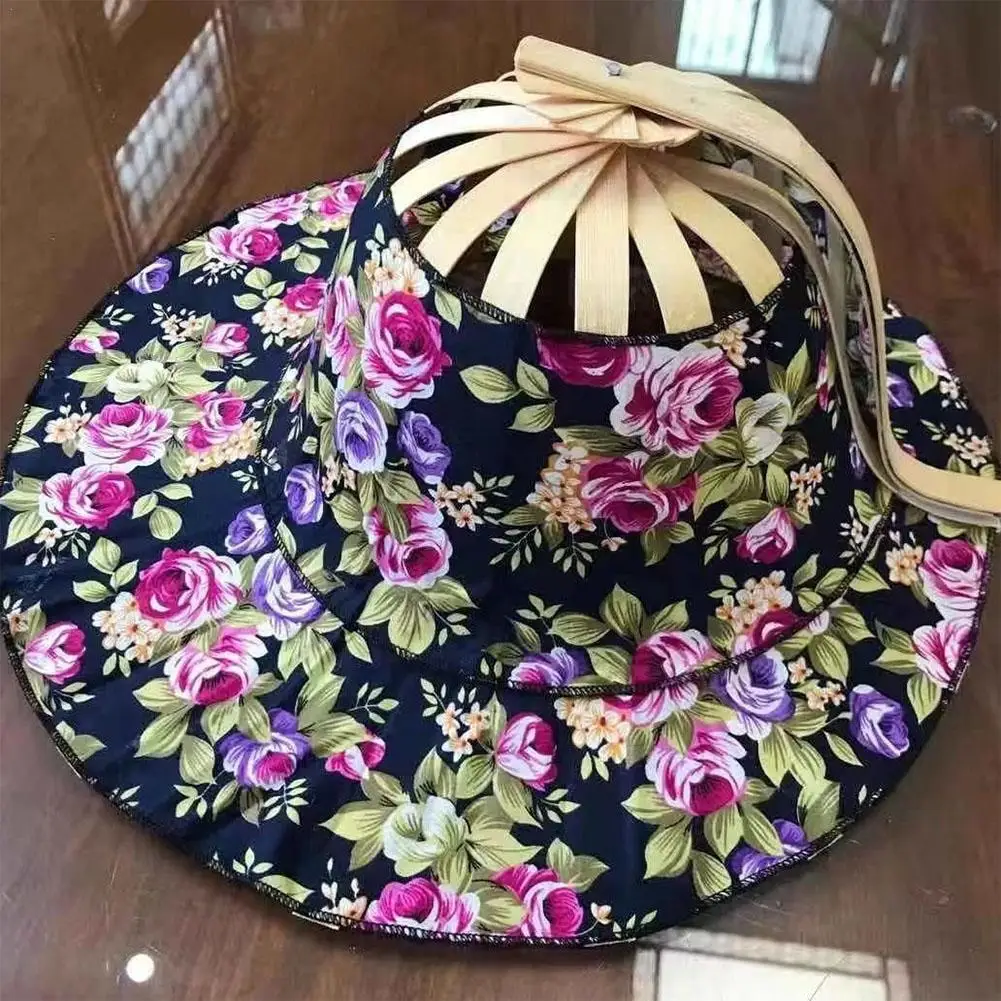 Women Folding Fan Hat Bamboo Silk Foldable Wide Brim Hat Summer Portable Travel Beach Sunscreen Cap Sun Protection Jewelry Gift