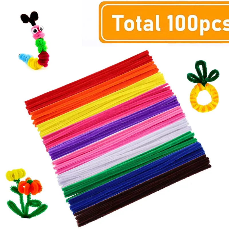 100 stücke Chenille Stiele Spielzeug DIY Streifen Twist Bar Amboss Draht Handwerk Rohr kreative Hobby Kinder Plüsch Stick Pfeifen reiniger DIY