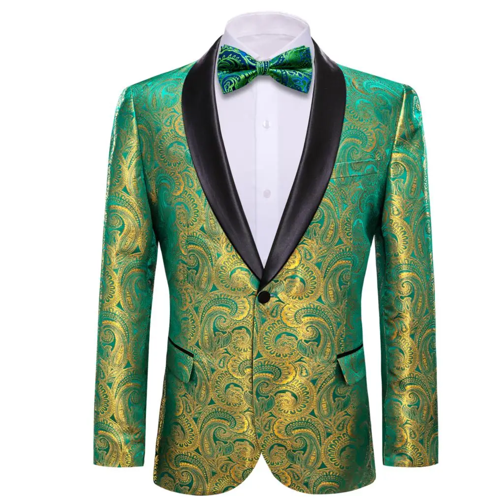 Luxury Men Suits Silk Blazer Green Paisley Silk Blazer Bowtie Set Business Casual Slim Fit Male Jacket Coat 21489790