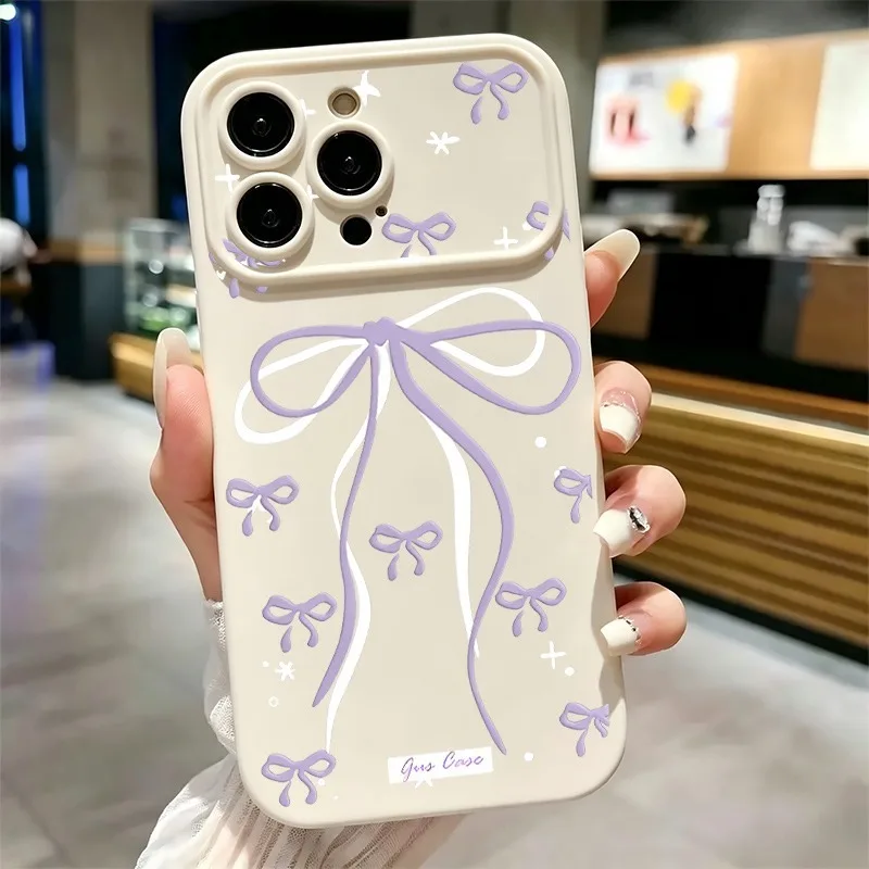 Large Purple Bow Star Doodle Print Phone Case For iPhone 17 16 15 14 13 12 11 Pro Max Plus Soft Shockproof TPU Cover view 5