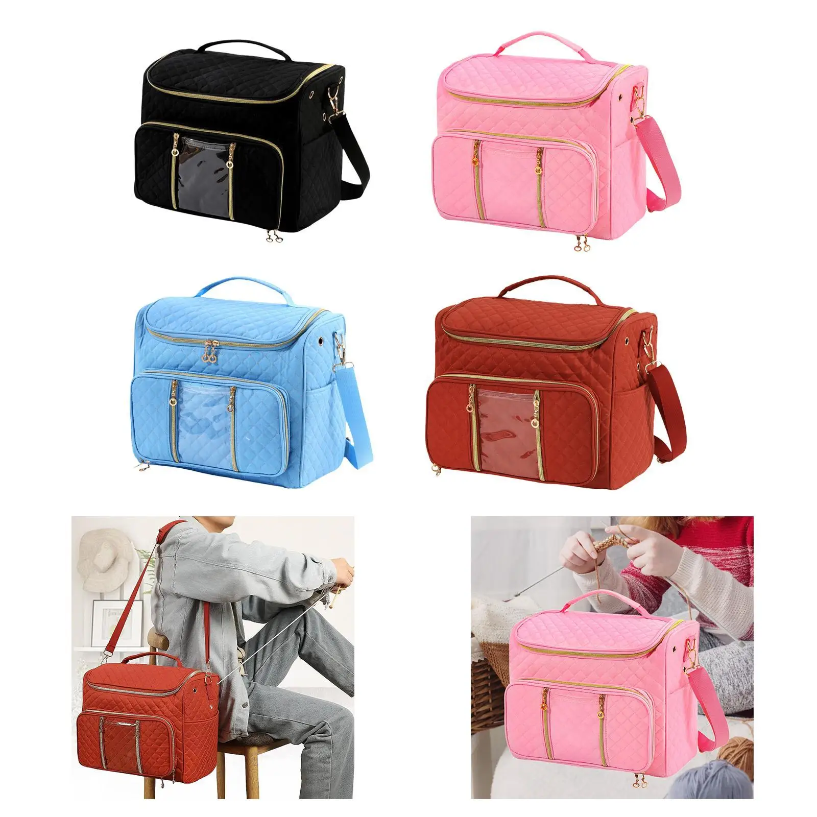 

Storage Bag Knitting Tool Holder Crochet Tool Storage Bag Crossbody Crochet Organizer with Hole with Multi Pockets
