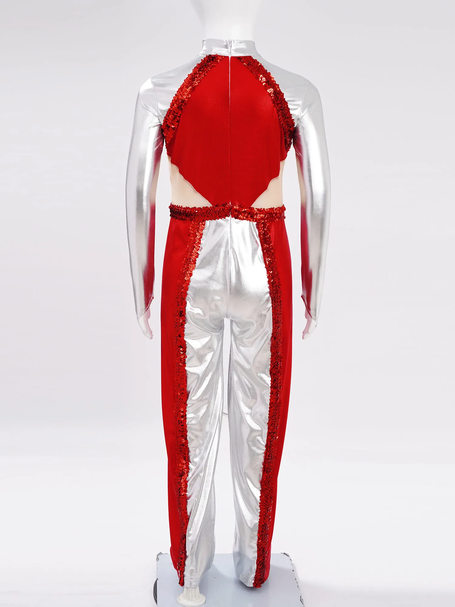 Mädchen 70er Jahre Disco-Overall für Kinder, glänzende Pailletten, lange Hosen, Kontrastfarben-Body für lateinamerikanische Jazz-Bllroom-lyrische Tanzaufführung