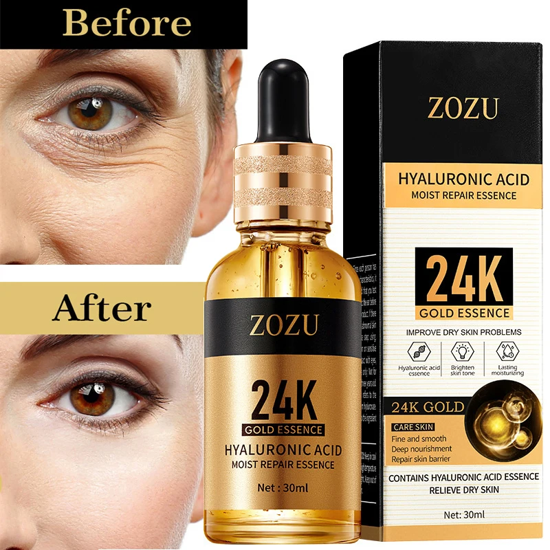 Collagen Serum 24k Gold Whitening Essence Hyaluronic Acid Face Serum Anti-Wrinkle Unblock Pores Lines Firming Lifting Face Care