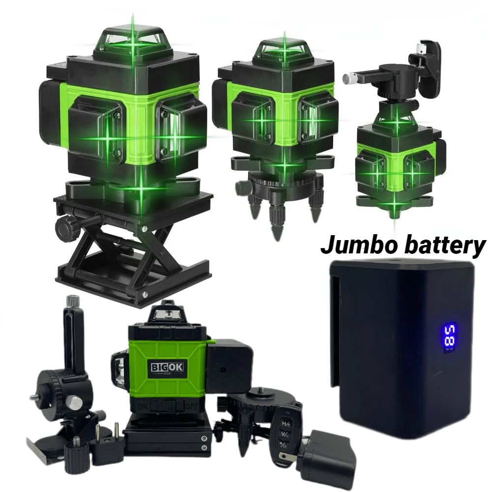 

Free upgrade Jumbo battery Nivel láser 4D de 8/12/16 líneas autonivelante de línea verde, 360 Profissional Horizontal y Vertical