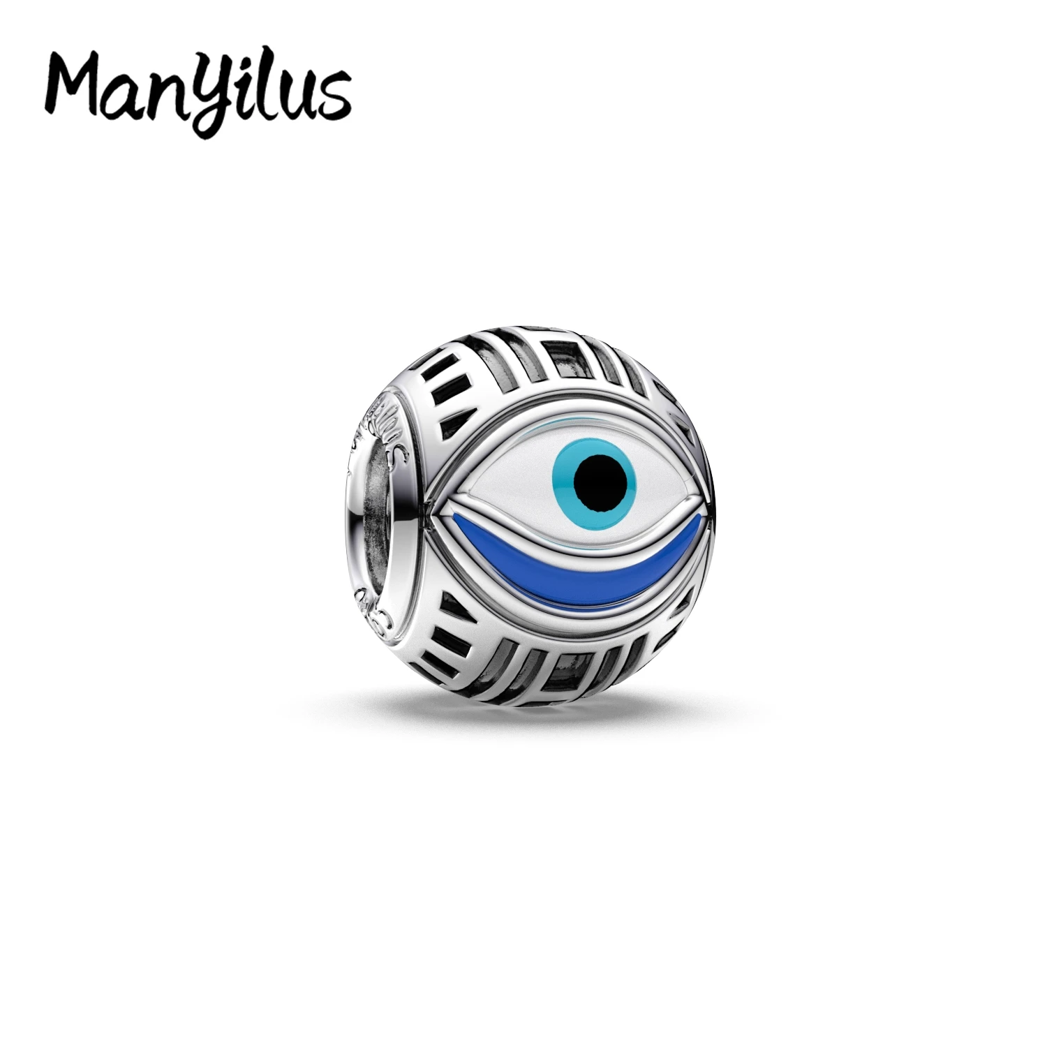 

925 Sterling Silver Evil Eye Charm,Blue Black Enamel,Fit Original Bracelet & Necklace Protective Jewelry